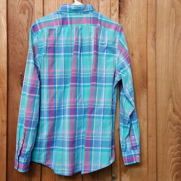 Vineyard Vines Slim Fit Tucker Button Down Shirt, Large, Green Blue & Pink Plaid - Picture 2 of 7